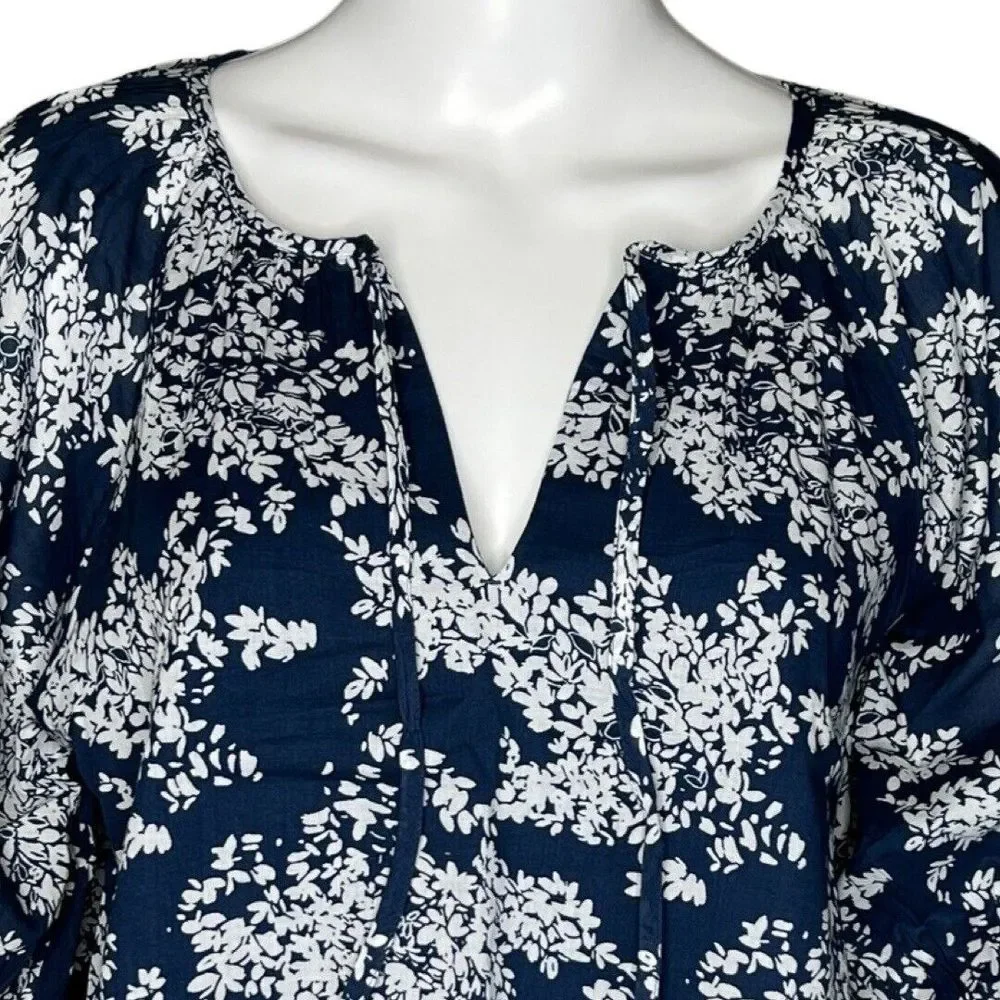 Abercrombie Fitch Shirt Womens Small Navy Blue White Floral Peasant‎ Blouse Boho